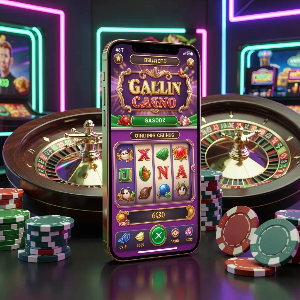 3E333 online casino platform concept with smartphone displaying glowing casino interface, surrounded by roulette wheel and poker chips on a premium neon background